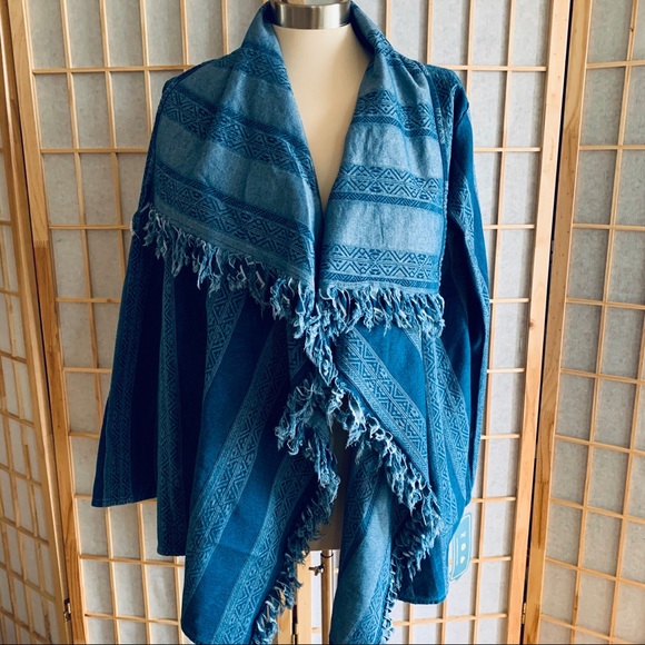 Hippie Military Denim Open Fringe Cardigan Size SM - Picture 2 of 4